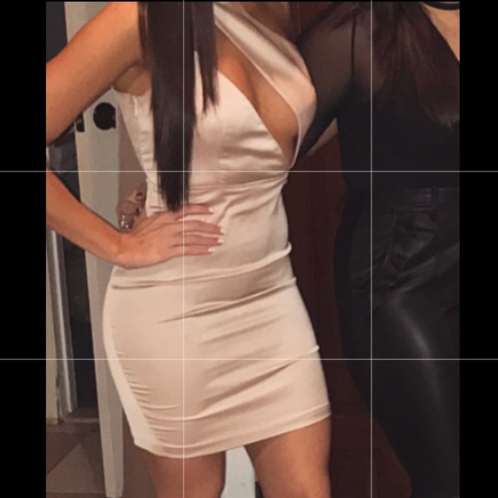 Light pink satin cutout mini dress